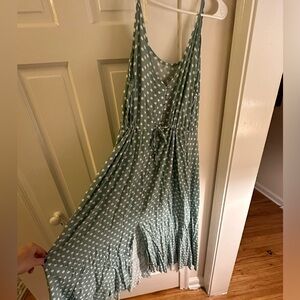 Boutique (The Pants Store) Green Dress with White Polka Dots Spaghetti Straps